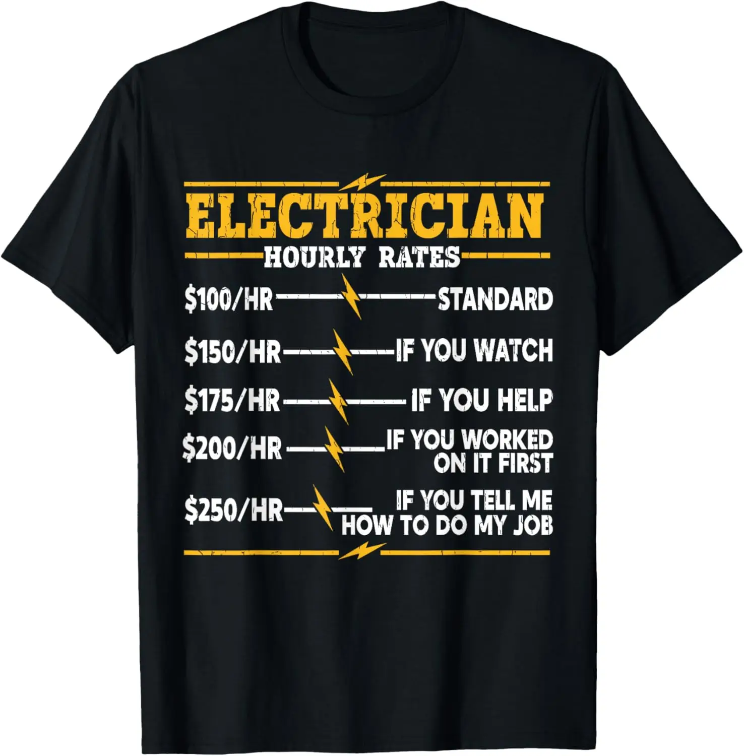 Electrician Hourly Rates Funny Graphic Tee Soft Cotton Crew Neck T-Shirt for Men