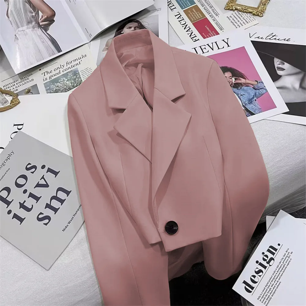 Women Fashion White Short Blazer Jacket Casual Slim Fit Lapel Suit Coat Spring Autumn Office Professional Outerwear