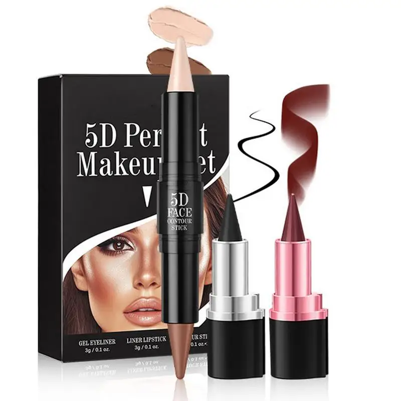 3pcs ลิปสติกและชุดซับ Nude สีดําสีแดง Velvets ลิปสติก Matte Nude Lip Liner ดินสอสีแดงลิปสติก Lip Contouring Lipliner