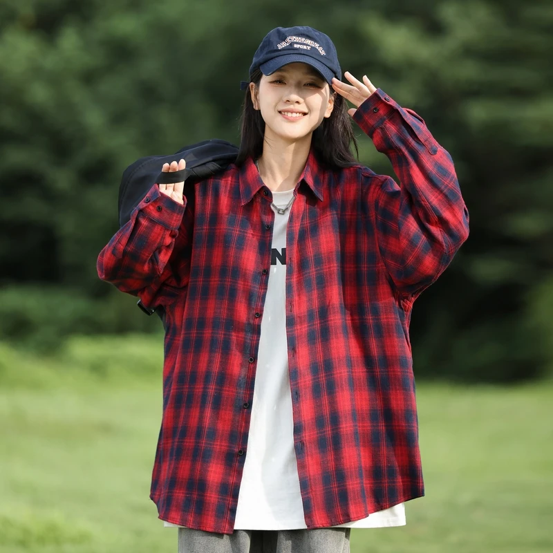 

Autumn Plaid Shirt Women Fashion Long Sleeve Top Female Vintage Single Breasted Blouse Ladies Preppy Style Loose Check Shirts