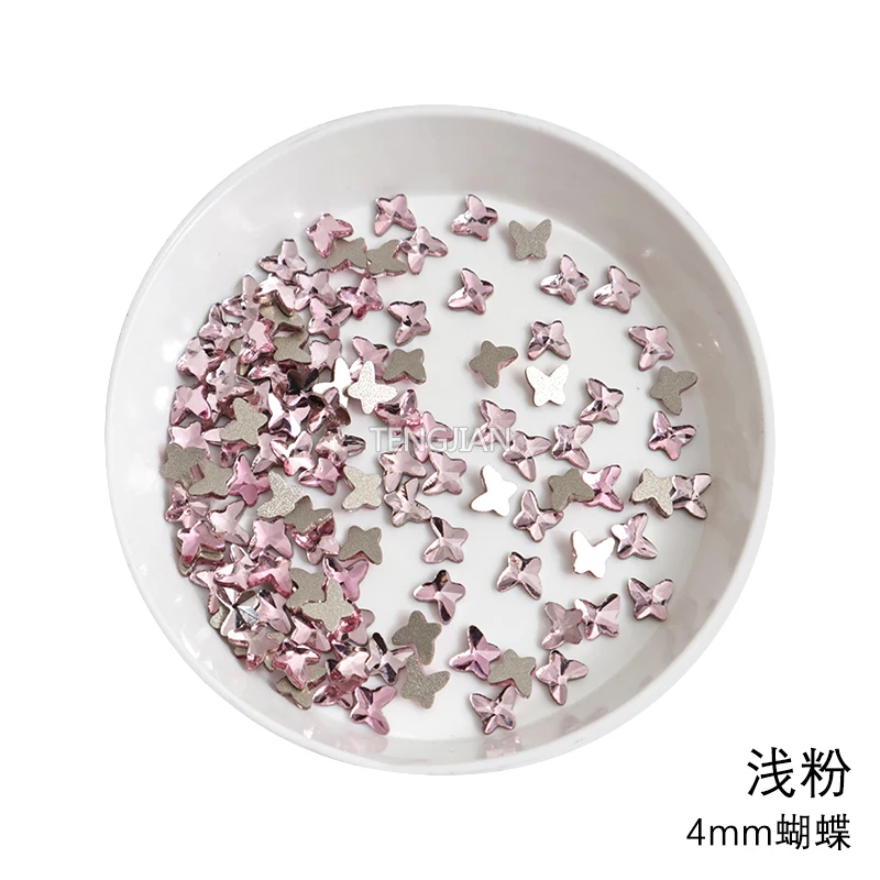 Mini 4MM Flat Back Butterfly Nail Art Rhinestones 12Color Glass Crystals Stone DIY Manicure Decorations Diamond 100pcs