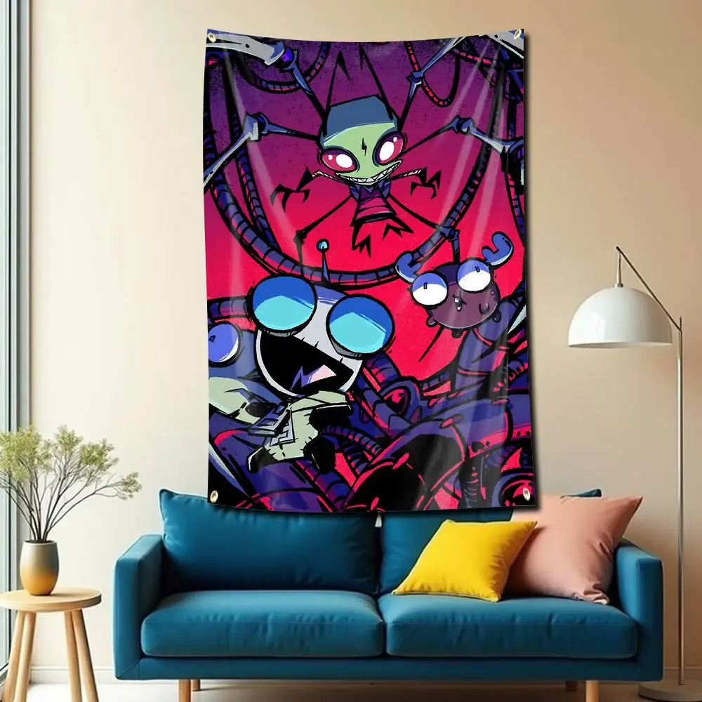 Gir-Bot Cartoon I-Invader Zim-m Flag Tapestry Banner for Bedroom Living Room Outdoor Camping Custom Supported