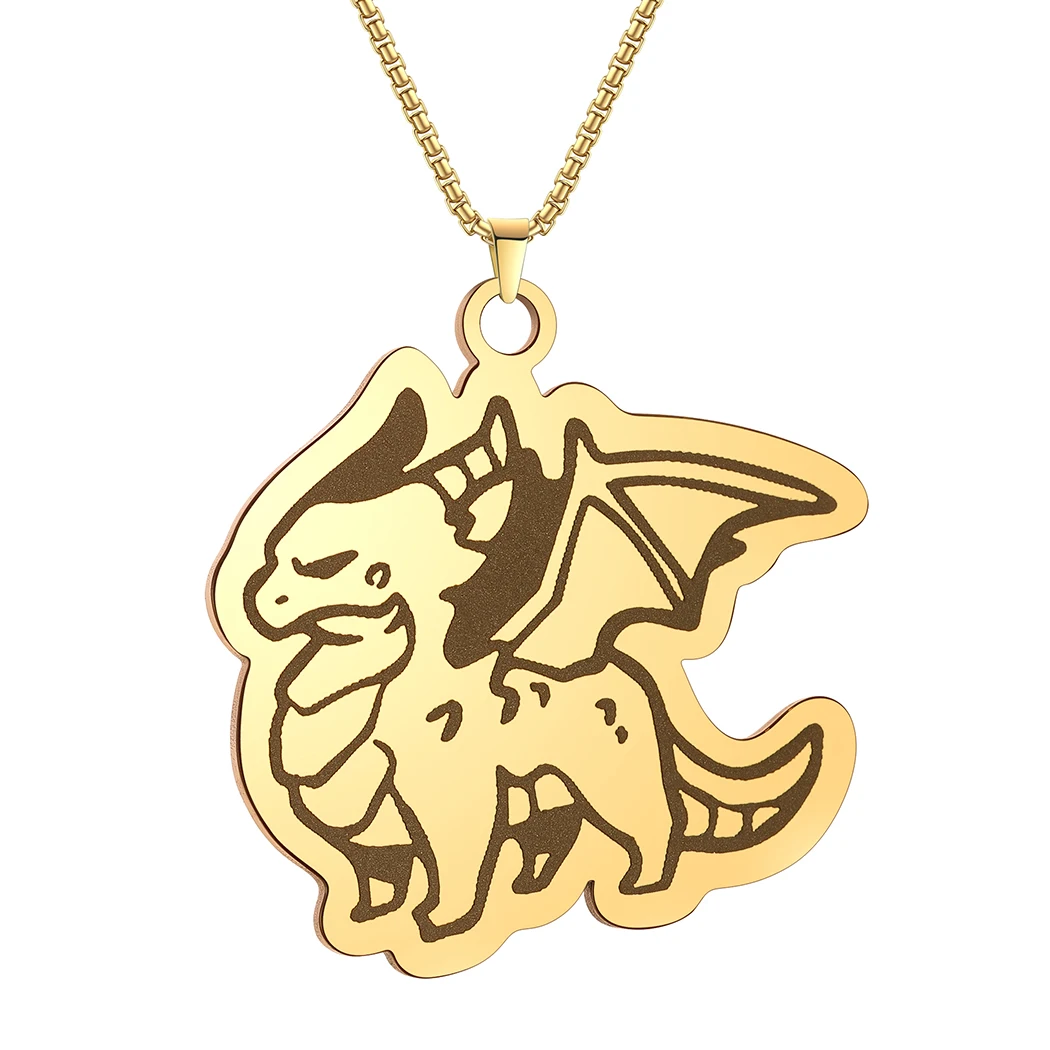 QIMING Grumpy Little Winged Dragon Men Necklace Stainless Steel Jewey Gold Color Animal Punk Pendant Necklace 