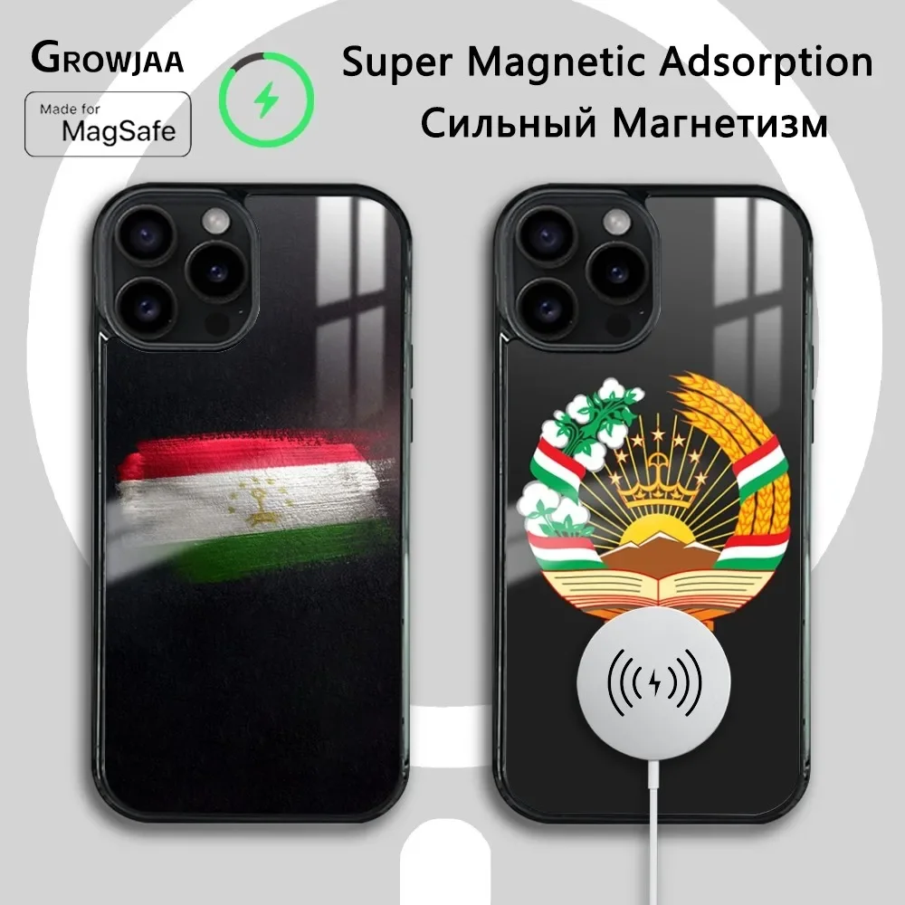 T-Tajikistan Flag Phone Case For iPhone 16 15 14 13 12 11 Pro Max Plus Mini Magsafe Mirror Wireless Magnetic Cover