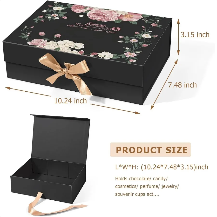 Caja de regalo con tapa10.24x7.48x3.15Cajas de regalo para regalos con cinta y cierre magnéticoEmbalaje de regalo de boda de San Valentín