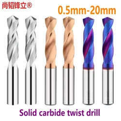 Integral Carbide Tungsten Steel Straight Shank Twist Drill 0.5mm 4mm 5.0mm 6.0mm 8.5mm Blue Coated Aluminum CNC Machining Center