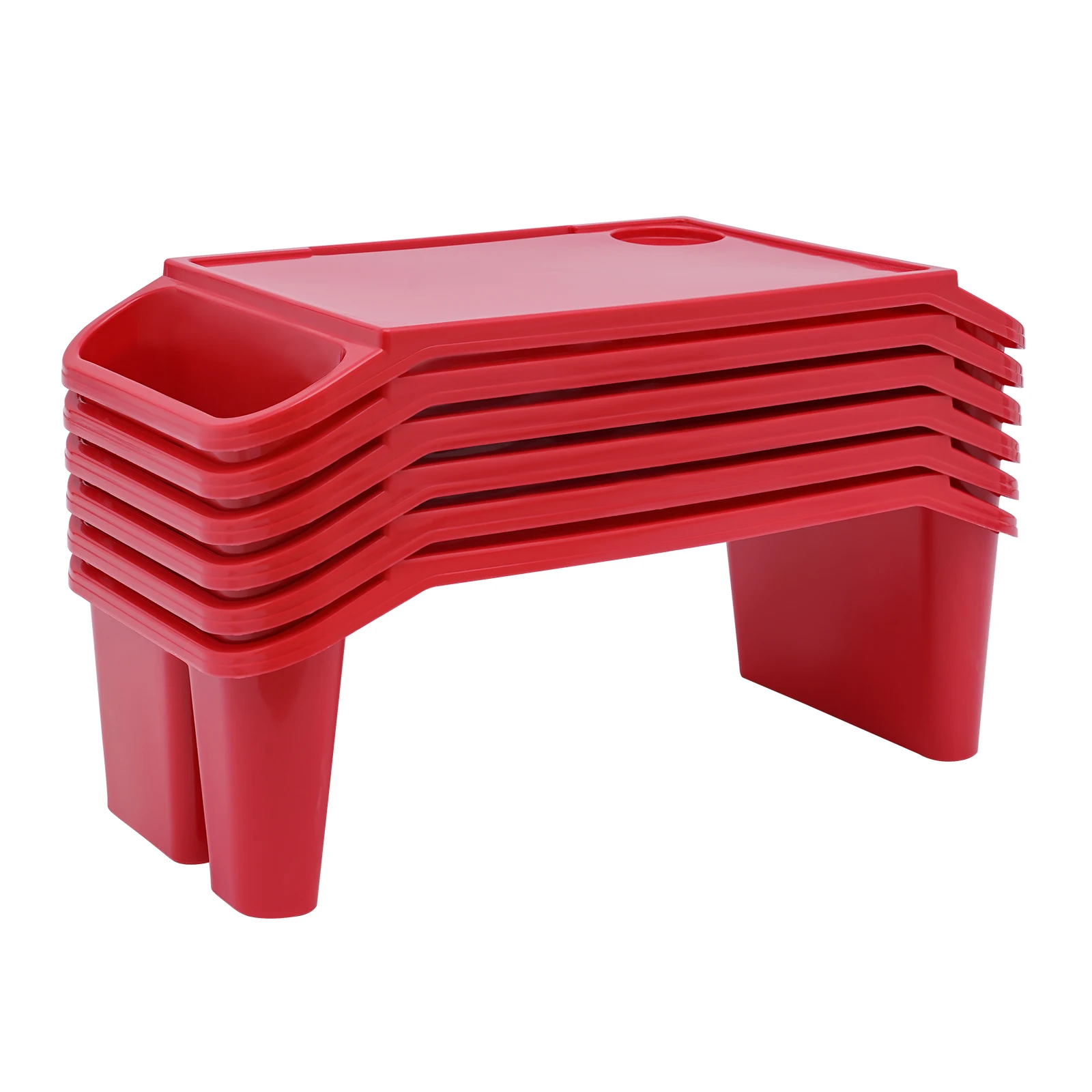 6Pcs Red Children's Laptop Table with Side Storage Multifunctional Movable Dining Table Used in Kindergartens and Families