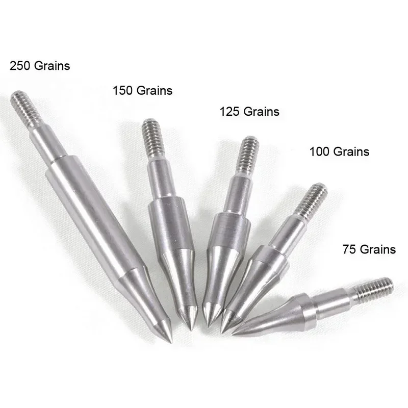 6/12PCS 75/100/125/150/200/250/300 Grains Archery Target Field Points Replacement Arrow Head Steel Diameter 8mm General Thread