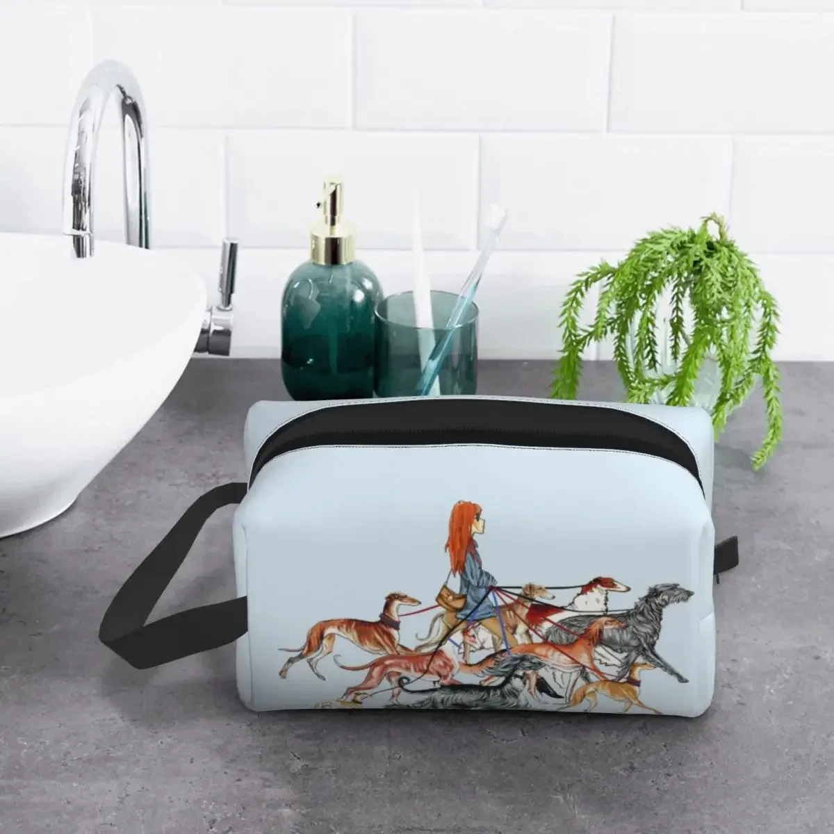 Walking The Sighthounds Cosmetic Bag Women Fashion Big Capacity Greyhound Whipppet Dog Makeup Case Beauty Storage Toiletry Bags