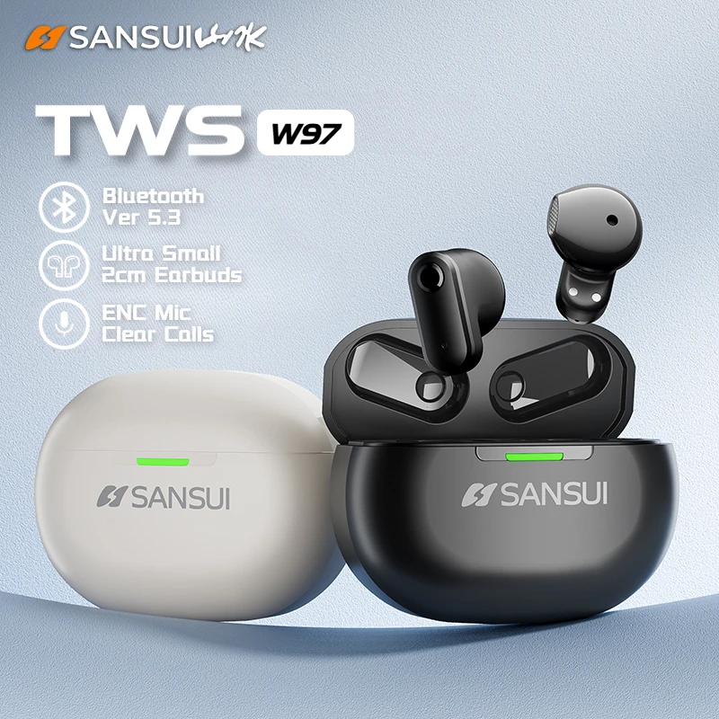 

Sansui W97 Bluetooth TWS Earbuds 2cm Super Mini in-Ear Earphone IPX4 Waterproof Sport Bluetooth Headphones ENC Noise Canceling