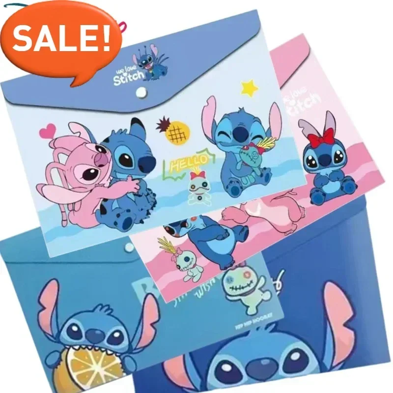 Disney 5pcs Kawaii Stitch Document Bags A4 Size Snap Button Transparent Large Capacity Test Paper Storage Kids School Supplies
