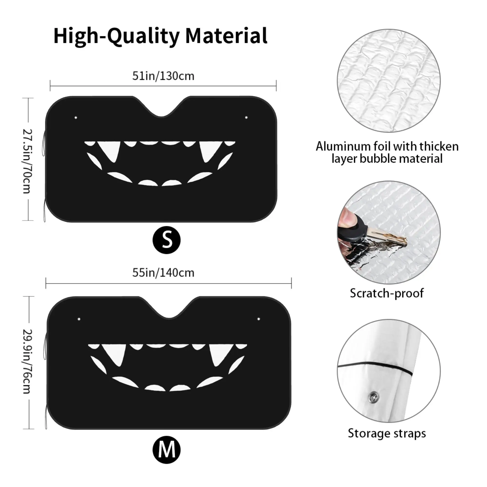 Funny Vampire Teeth Car Windshield Sun Shade, Heat Insulated UV Reflector Protector, Portable Auto Sunshade for Cool Car