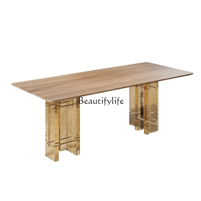 

FG10French cream style dining table solid wood rectangular suspended acrylic ash wood table