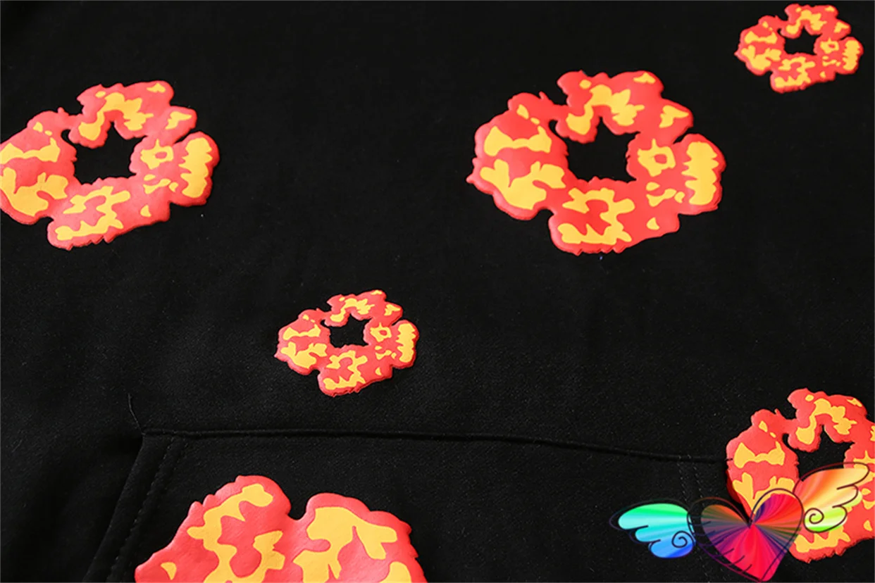 Full Puff Doughnut Logo Hoodie Men Women Flame Kapok Hoodie High Quality Pullovers Vintage Fleece Sweatshirts