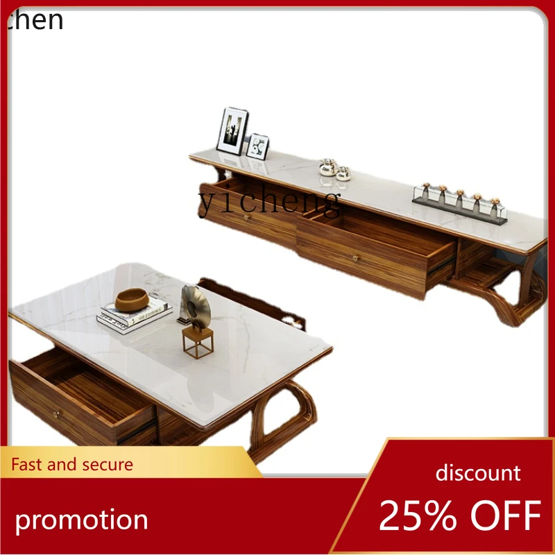 

YFY Solid Wood Tea Table Simple Modern Living Room Home Marble Table New Chinese Tea Table
