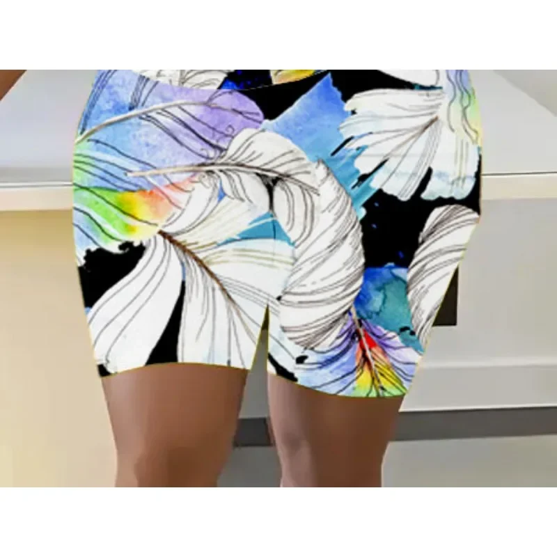 Moda damska Plus Size Printed Casual Short Pants Koszulka damska Kolorowy okrągły dekolt Wygodny dwuczęściowy strój oversize