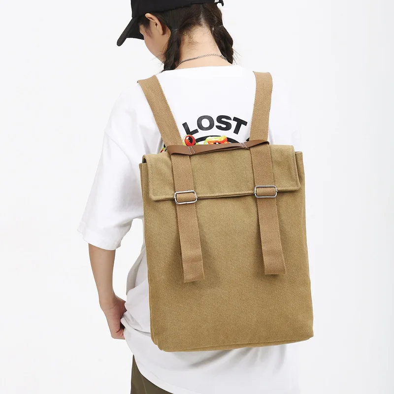 Backpack 2023 Retro Washed Canvas Kraft Paper Bag Environmental Protection College Computer Fashionable Solid Color Backpack