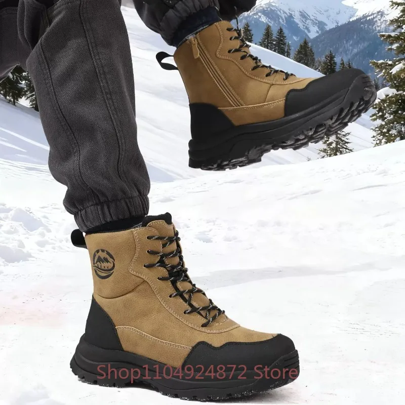Snow Boots Men's Ankle Boots Winter Thick Wool Casual Outdoor Cotton Shoes Male Waterproof Cold Resistant Walking High Top