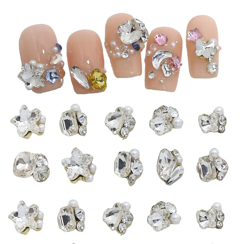 10pc flash mini arte do prego diamante pilha acessórios branco coração borboleta gordura quadrado floco de neve encantos do prego diy decoração da arte do prego