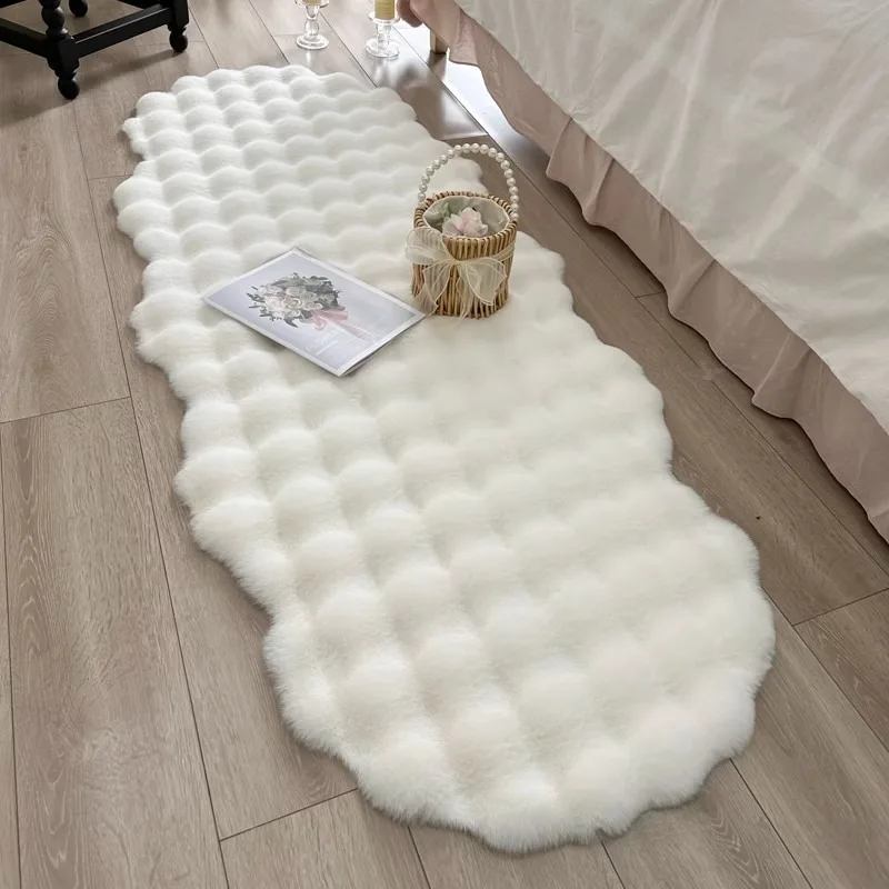 Oval Plush Carpet Soft Imitation Rabbit Fur Mat For Children's Bedside Rug Warm Winter Sofa Chair Cushion Living Room Home Decor