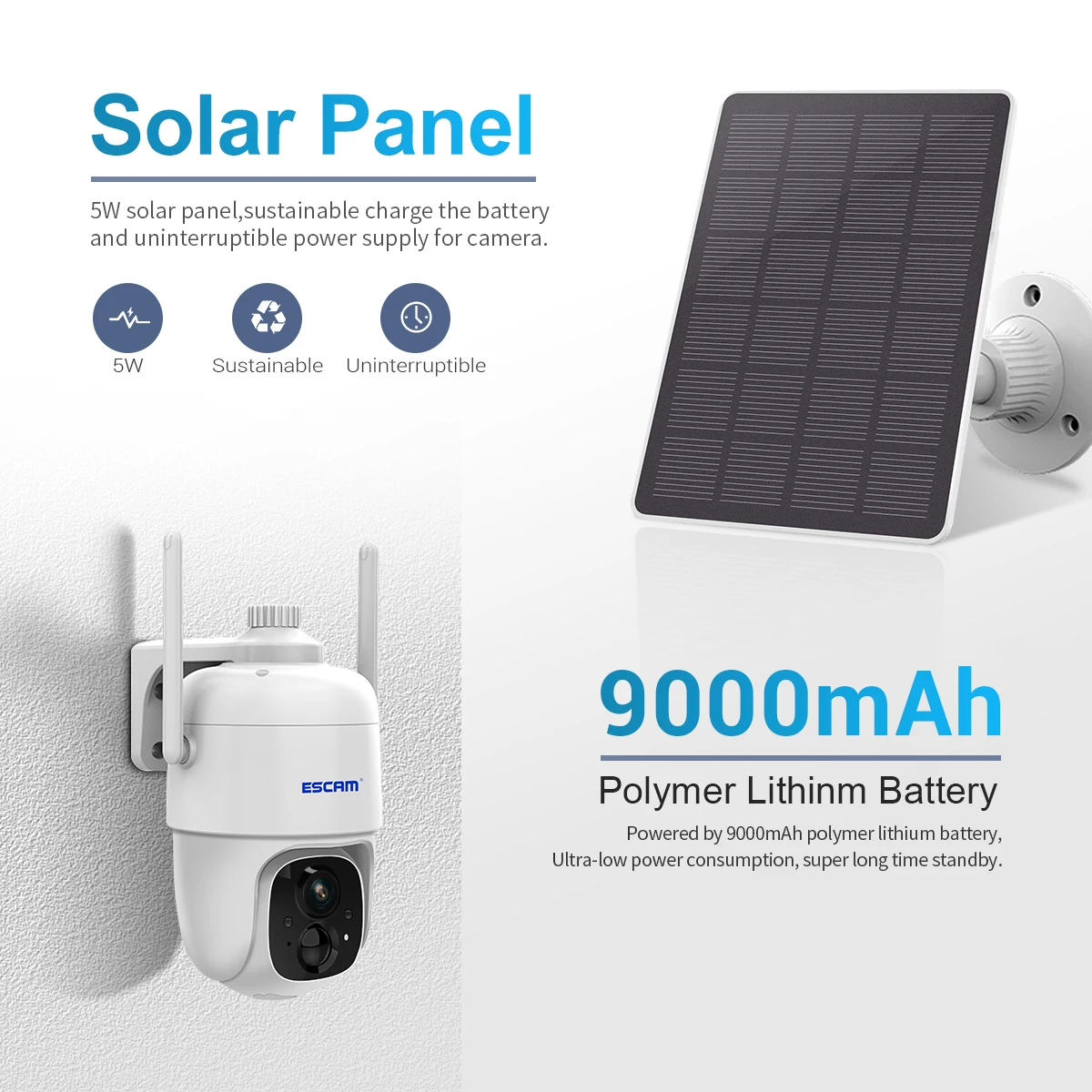 ESCAM  G24 Vocohome APP Solar Power 3MP 1296P WIFI IP Camera AI Humanoid Detection Home Security CCTV Baby Monitor