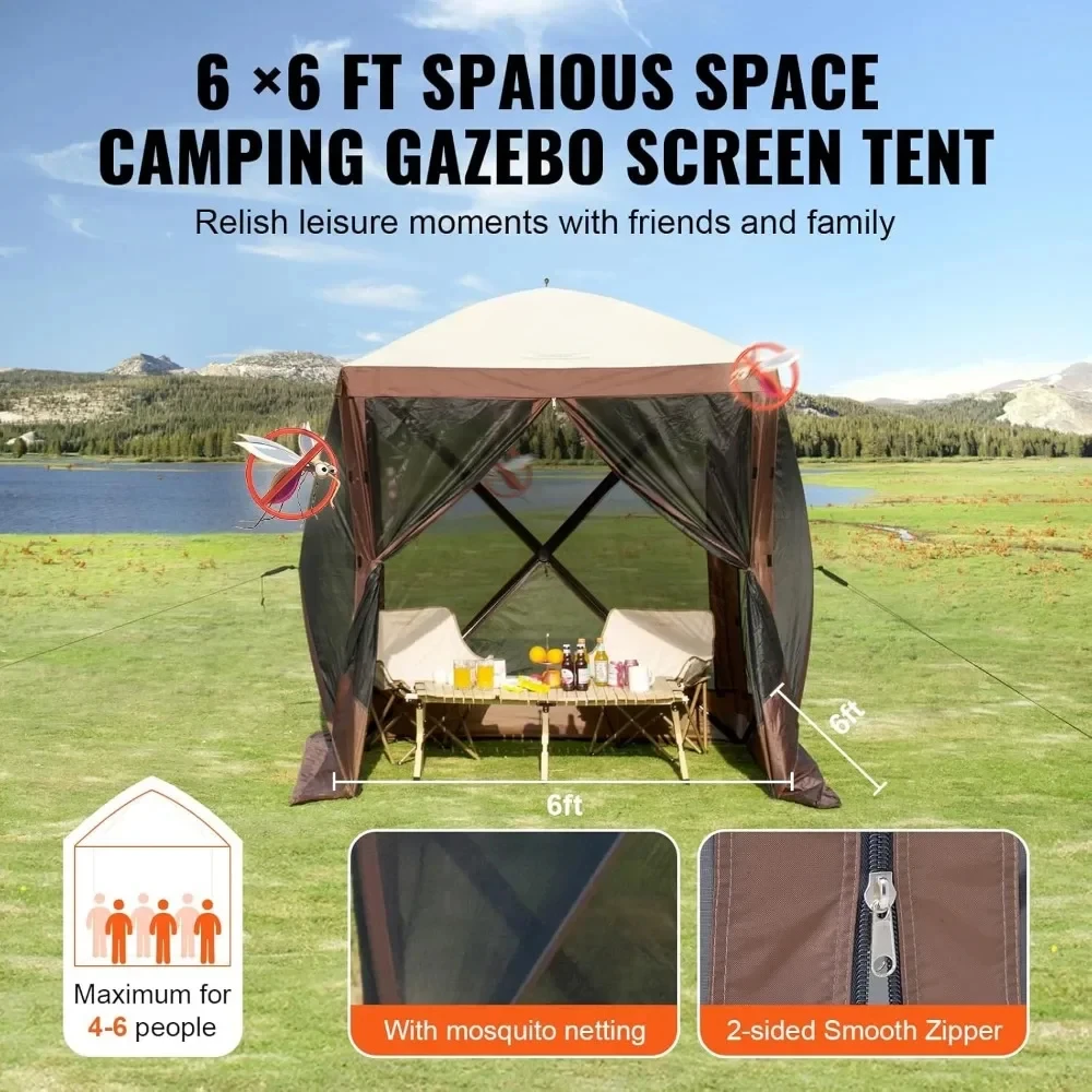 Pop Up Gazebo Tent, Pop-Up Screen Tent 4 Sided Canopy Sun Shelter with 4 Removable Privacy Wind Cloths & Mesh Windows