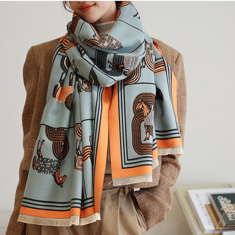 New Fashion Horse Scarf Imitation Cashmere Simple Fringe Shawl Autumn/Winter Warm Tassels Windproof Large Tassels Shawl