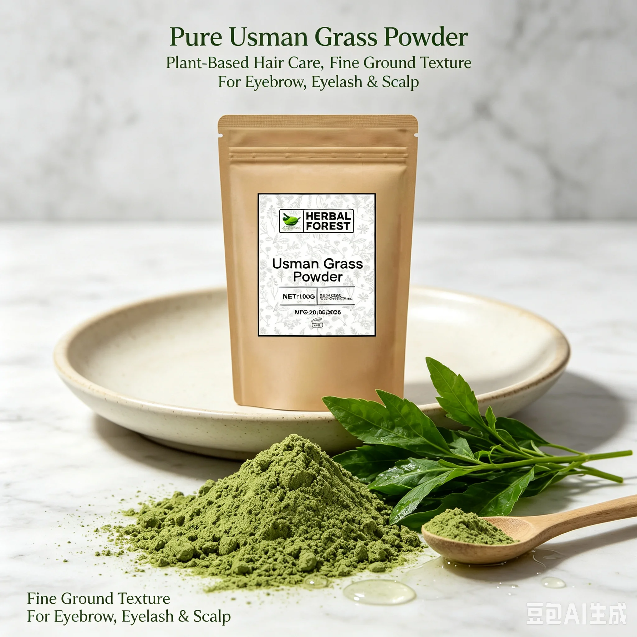 HERBAL FOREST Usman Grass Powder Natural Usman Grass Powder Boost Hair Growth Thick Eyelash Eyebrow Care