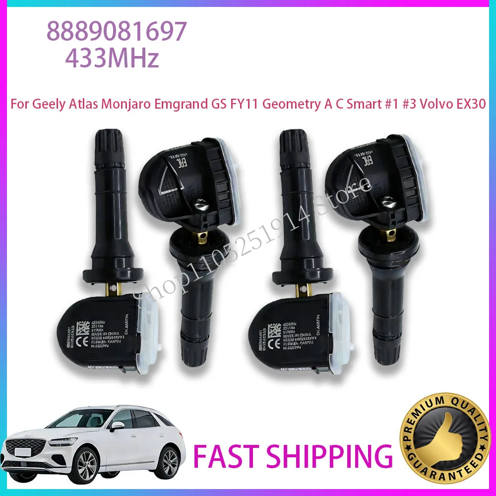 

4PCS TPMS 8889081697 433MHz Tire pressure sensor For Geely Atlas Monjaro Emgrand GS FY11 Geometry A C Smart #1 #3 Volvo EX30