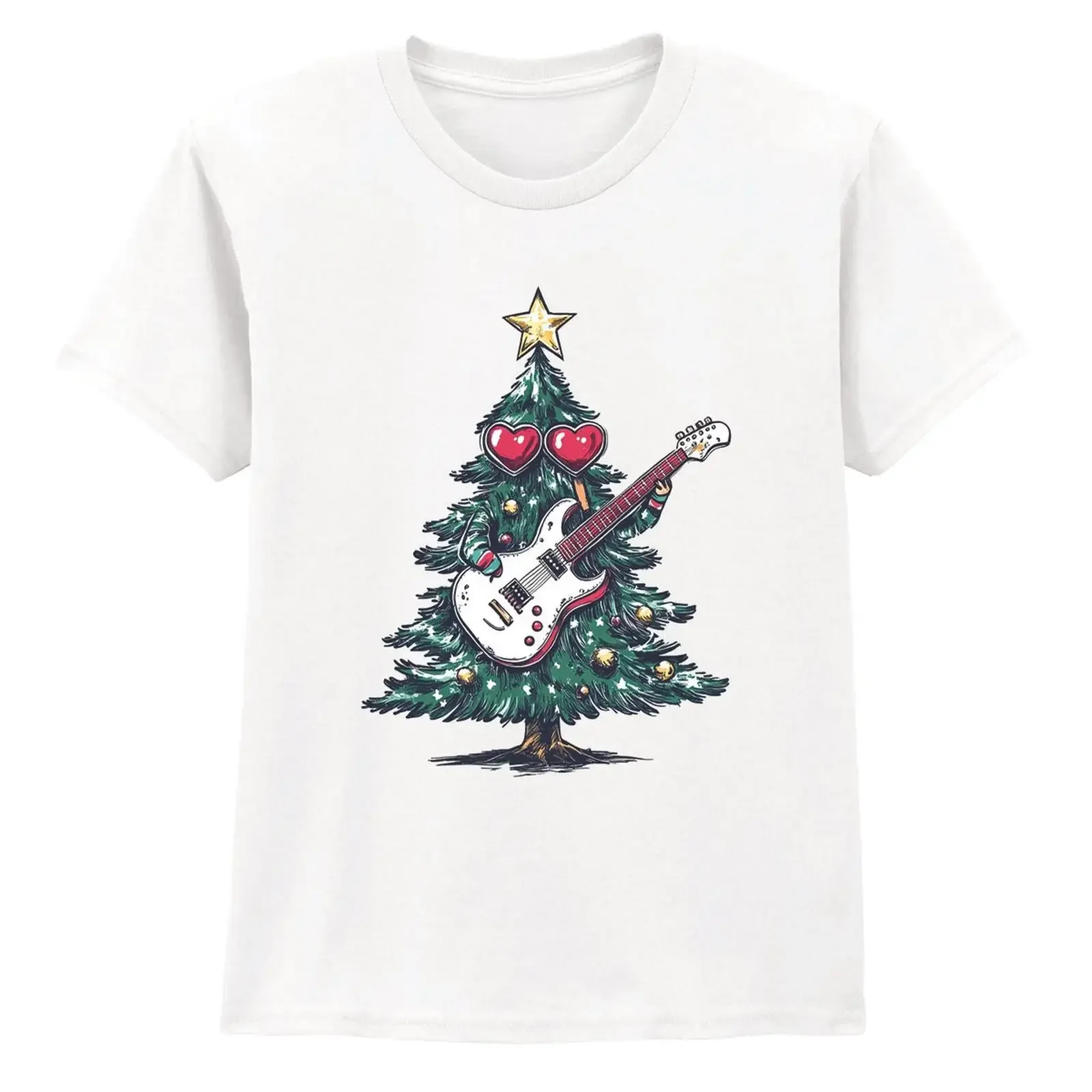 Rocking Christmas Tree Boys Girls Kids T Shirt Music Star for Children vintage Washed Stylish graphic Unisex Casual Breathable