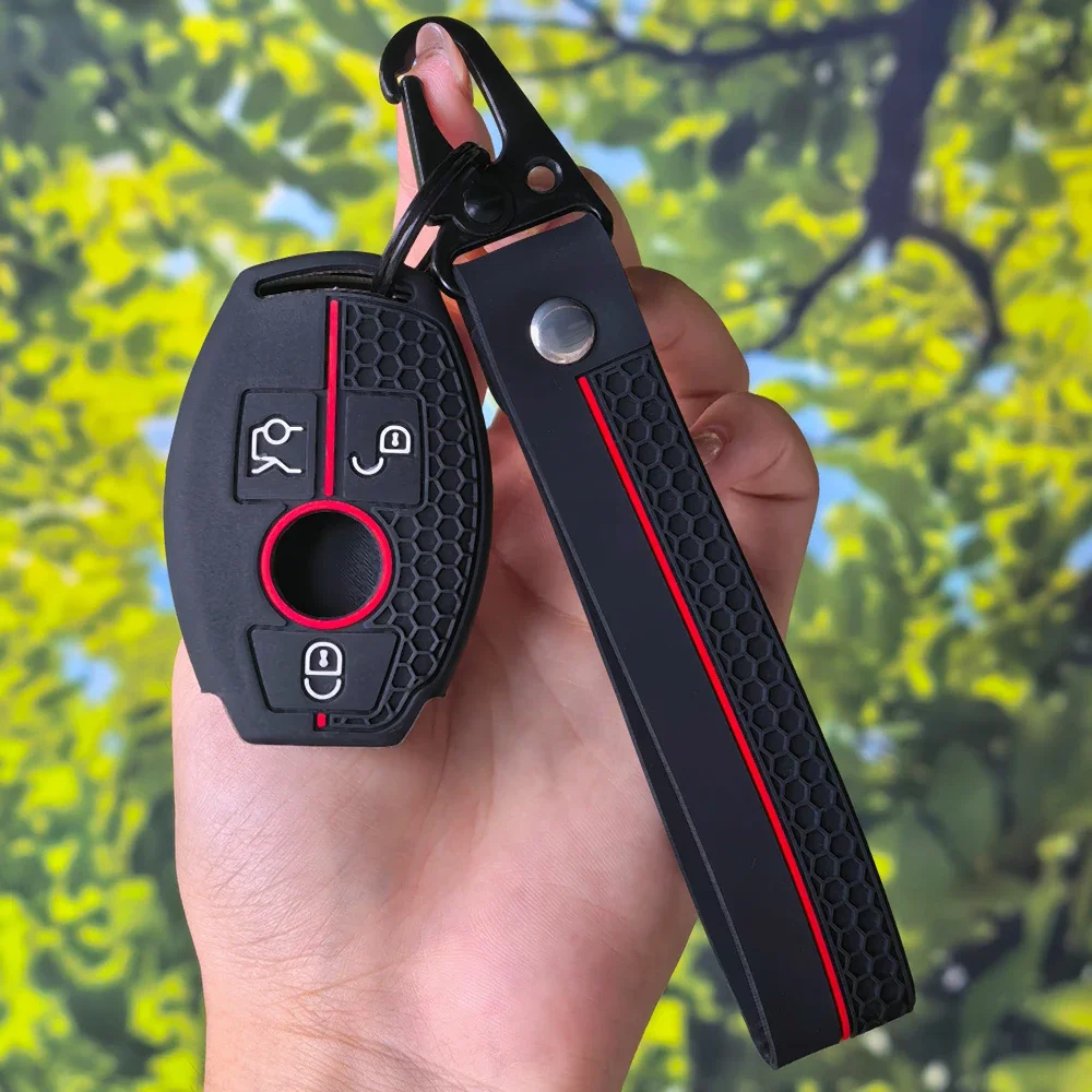 Silicone Honeycomb Texture Remote Key Shell Protector with Keychain for Mercedes Benz A B C E Class GLS GLA GLK GLC CLS CLA AMG