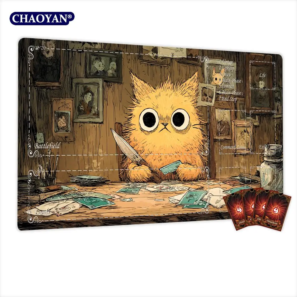 Orange Cat Detective TCG Playmat Magic Card Battle Mat Non-Slip Durable 35X60CM Commander playmat Board Game Mat for TCG