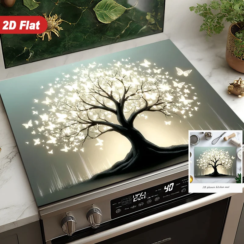 Enchanted Butterfly Tree Stove Mat Heat Resistant Cooktop Cover for Induction Ceramic Hobs Anti Slip Scratch Protector view 4