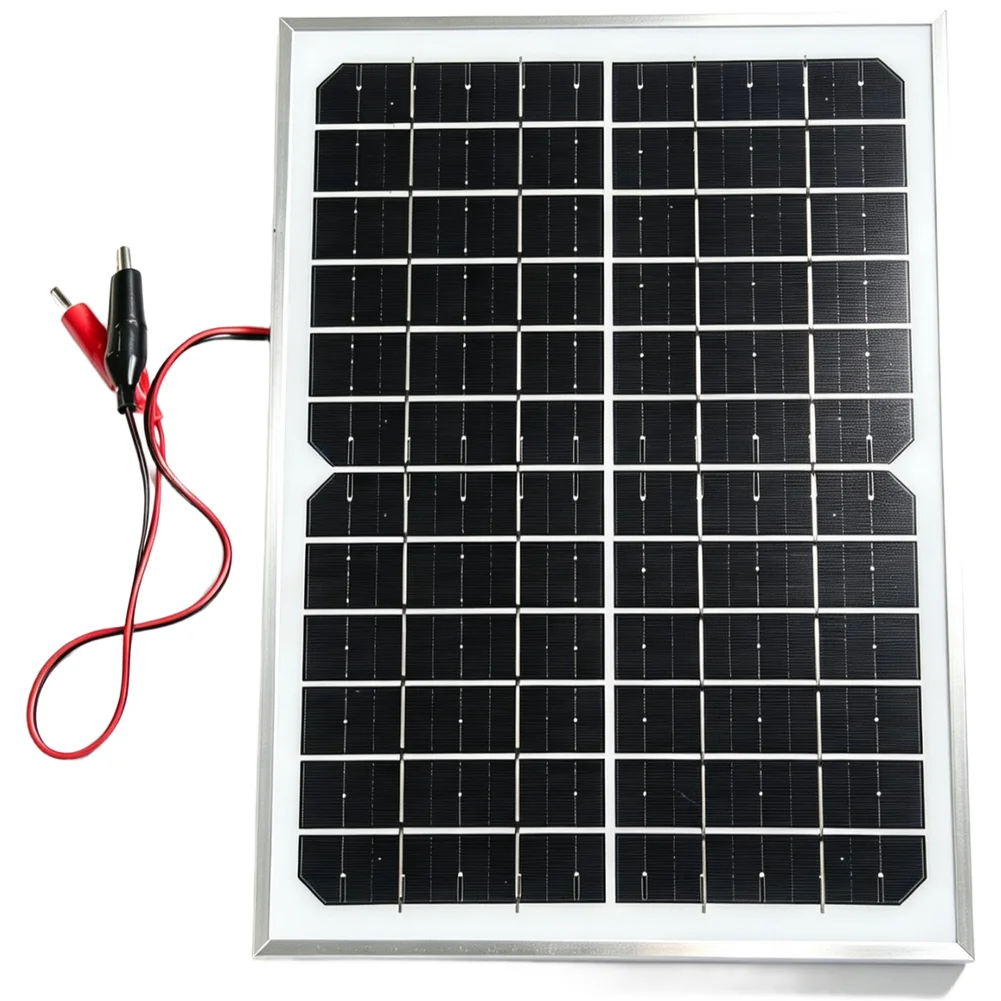 10W Monocrystalline Solar Panel 12V Output for Car Boat Battery Charging For alligator Clip Terminals Compact Size