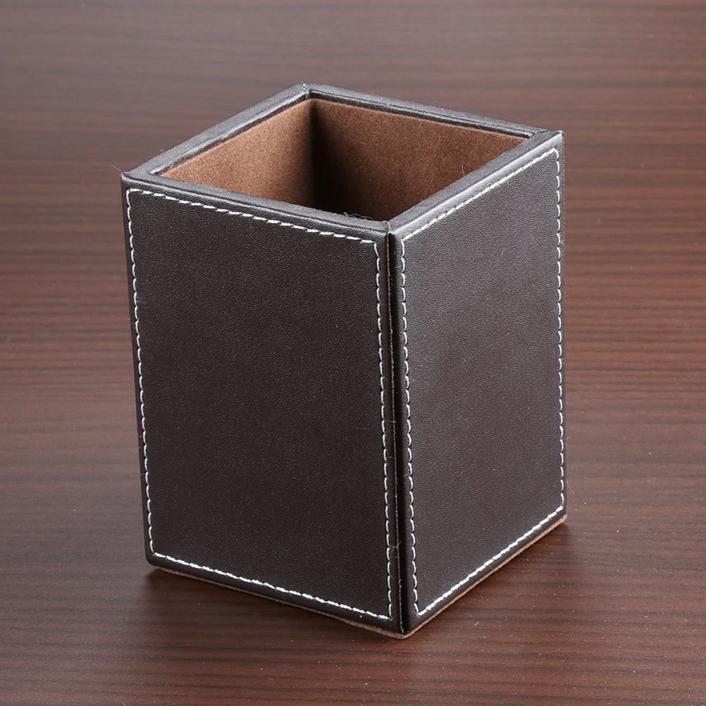 

Pu Pen Holder For Desk Storage Multifunctional Office Supplies Elegant Desktop Decor Brown Square Container Friends