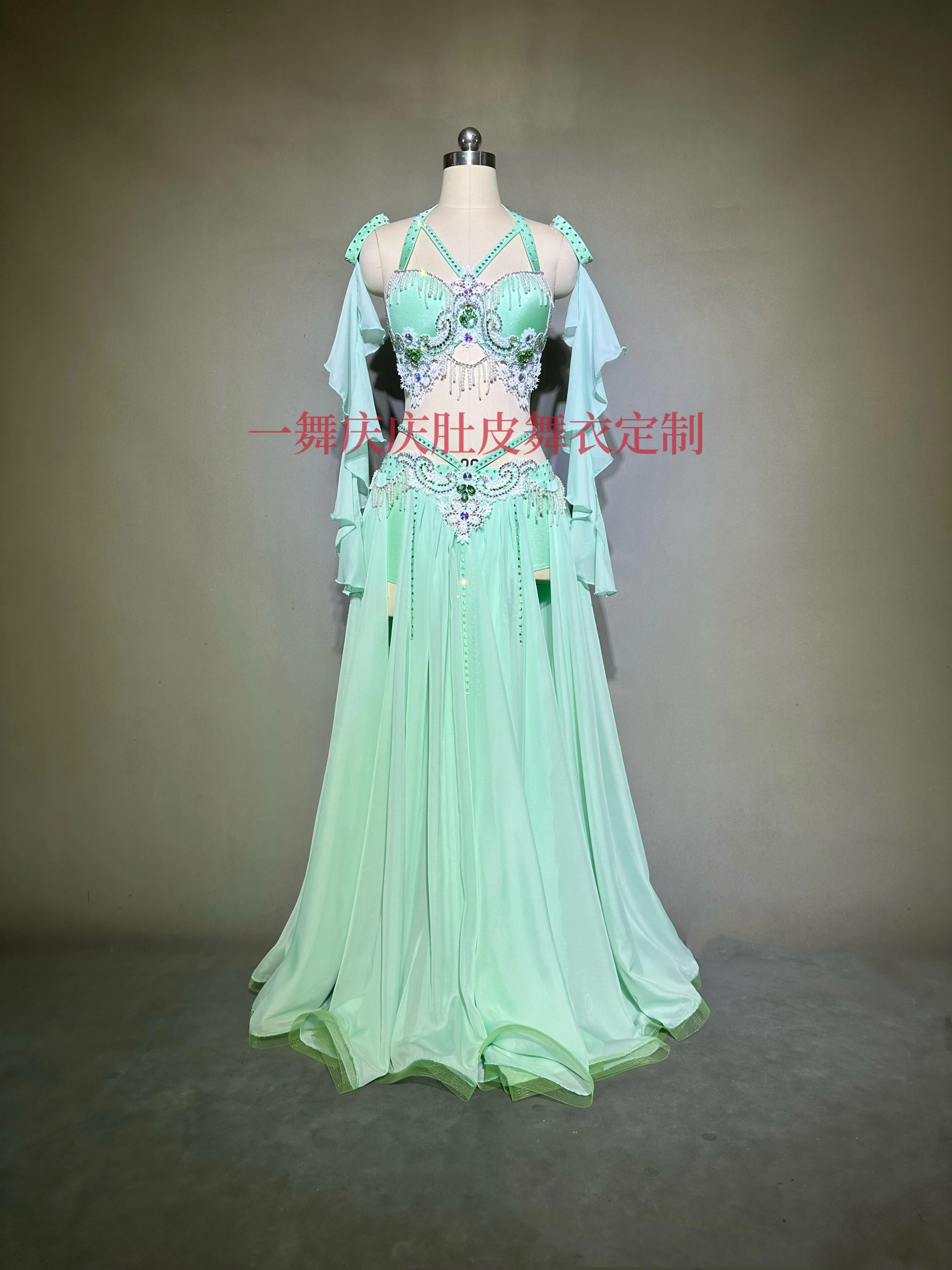 

Belly Dance Performance Costume Suit for Women Children Customsized Bra+long Skirt+sleeves 4pcs Oriental Belly Dancing Wear Suit