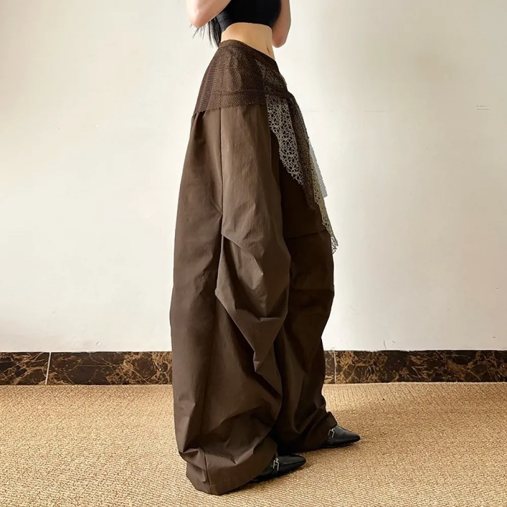 SylCue Mesh Patchwork Long Pants Woman Autumn Trend High Waist Skinny Stretch Daily Street Casual Versatile Style Classic Bottom