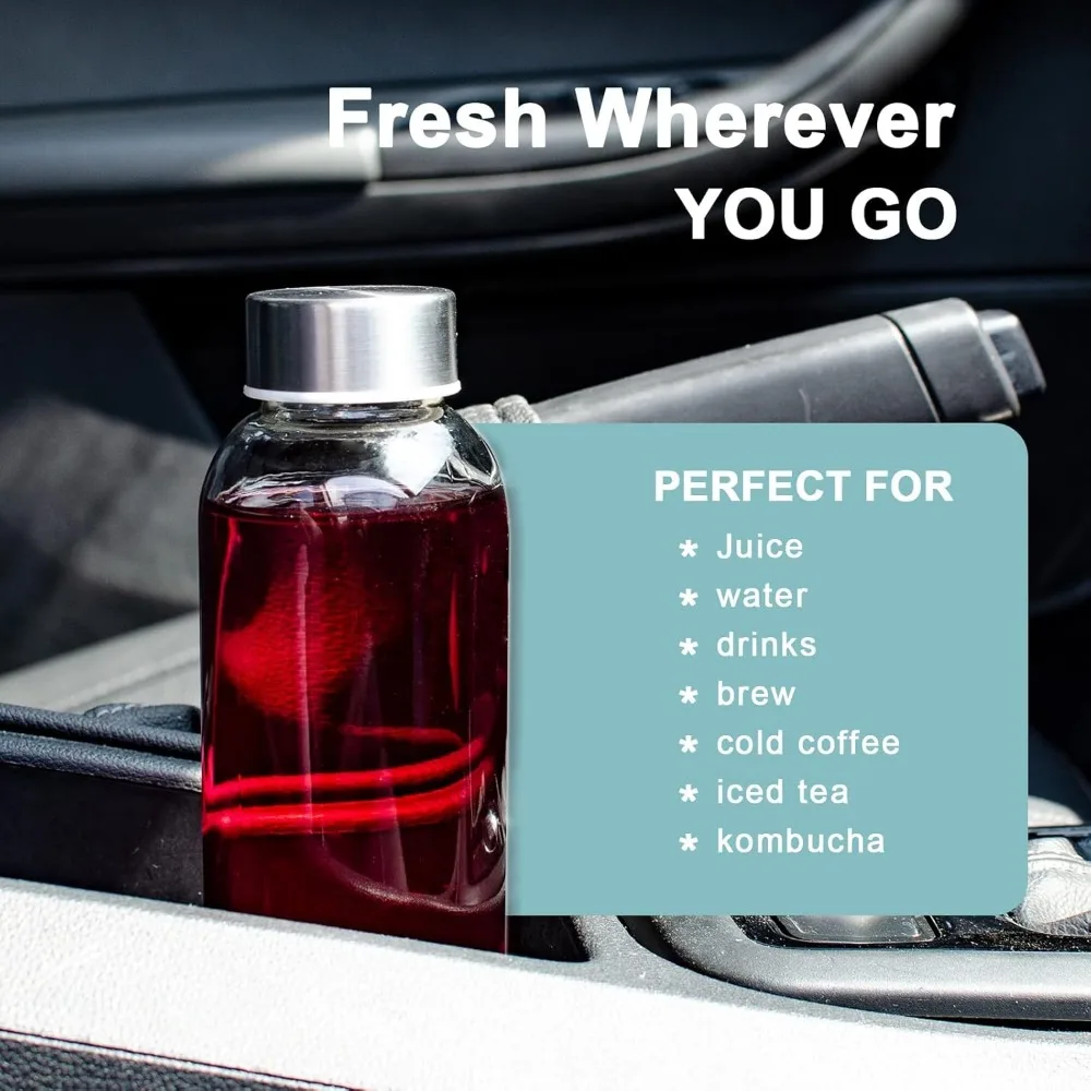 زجاجات من الزجاج الشفاف مع أغطية 18 أونصة، زجاجات مياه زجاجية قابلة لإعادة الاستخدام مع غطاء من الفولاذ المقاوم للصدأ للعصير والثلاجة، تسرب 100% #4