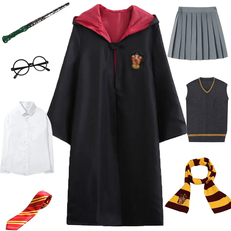 Magic School Uniform Cape Adult Teenager Wizard Slytheriny Robe Cloak Sweater Shirt Tie Scarf Cosplay Girls Halloween Costume