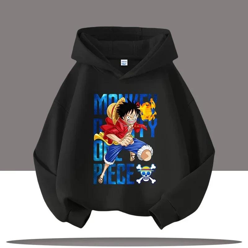 

2026 "One Piece" Children's Hooded Sweatshirt for Boys - Luffy Cartoon Print - Girls' Casual Top - Long Sleeve for Autumn/Winter