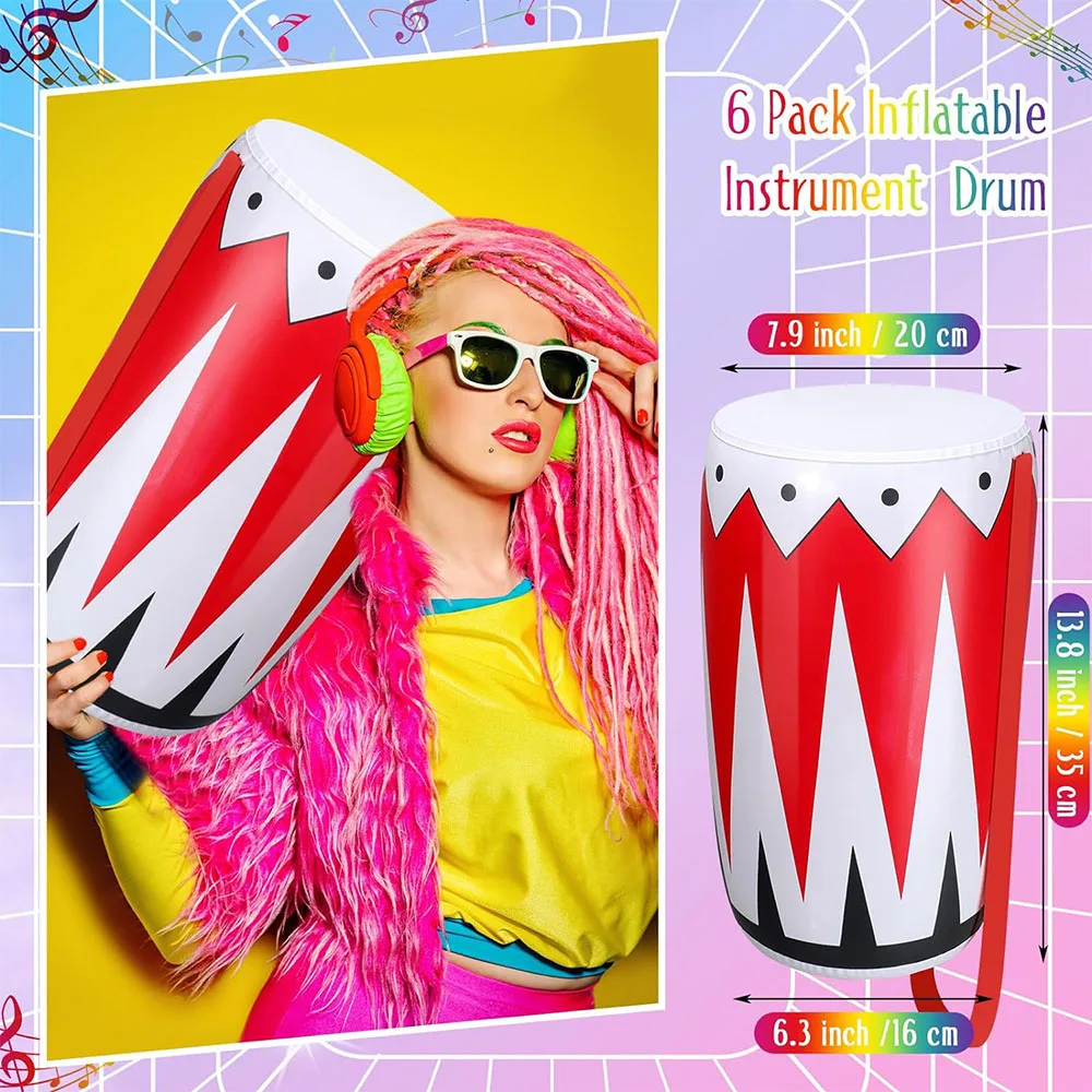 2/6 Pack Inflatable Instrument Toys Drum Music Instruments Party Props 80s 90s Inflatable Props Music Rock and Roll Party Decors