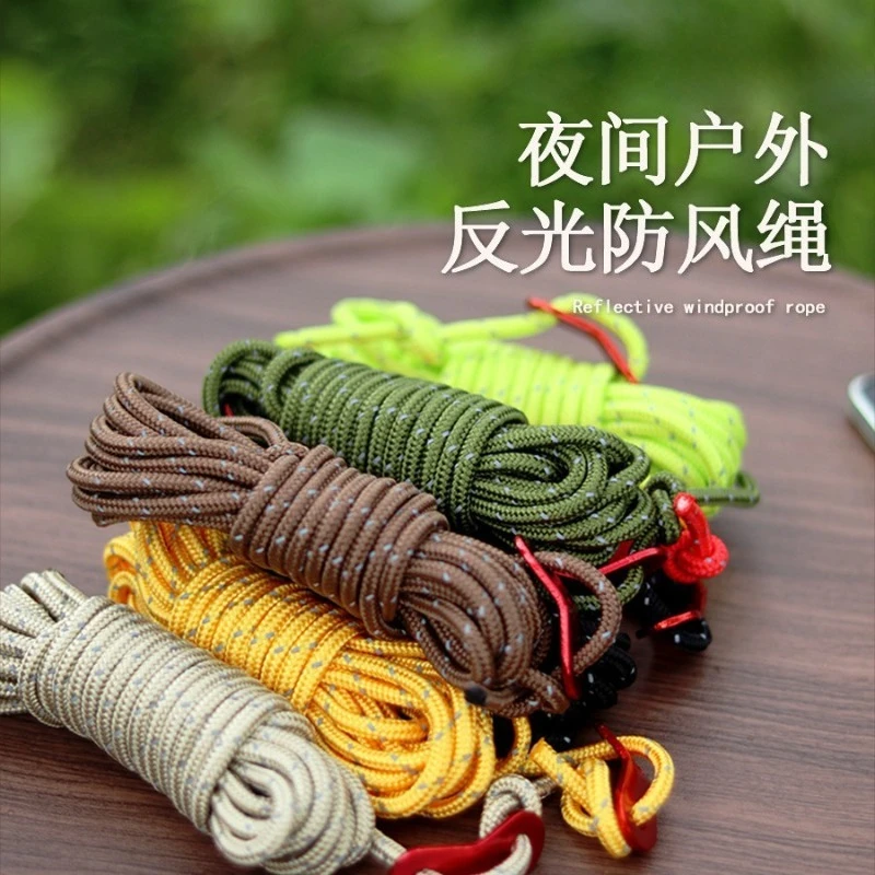 4P Outdoor Camping Reflective Ropes Spring Buckle Guylines Ultralight Tent Cords with Aluminum Adjuster Tensioner for TentHiking
