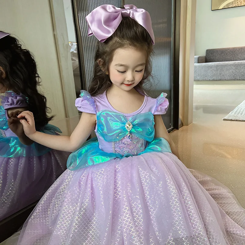 Kleine Mädchen Prinzessin Meerjungfrau Kostüm kurze Ärmel Phantasie verkleiden Cosplay Halloween Geburtstags feier Outfit