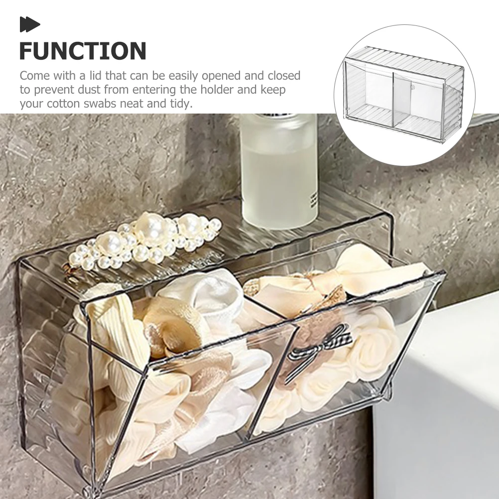 

Mounted Swab Bathroom Storage Organizer Clear Container for Balls Swabs Makeup Pads Dustproof PET Material Large