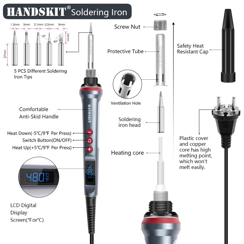Handskit 927 110/220V 90W Digital Temperature Adjustable Soldering Iron With Accessories