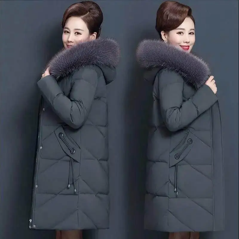 Mid-length Cotton-padded Jacket Women\'s Warm Loose Casual Large Size Coat Big Fur Collar Autumn Winter Korean Fashion Wholesale