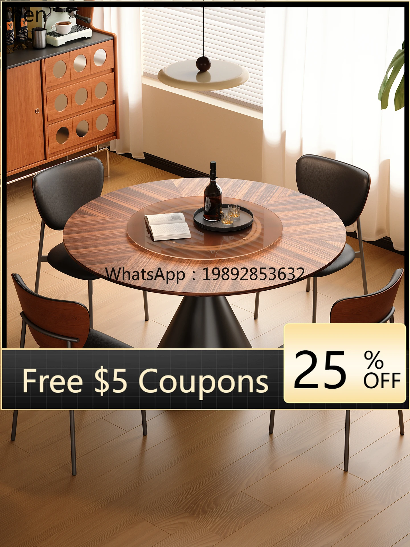 

AB Vintage Style Home Dining Table Solid Wood Round Hourglass Dining Table and Chair Set