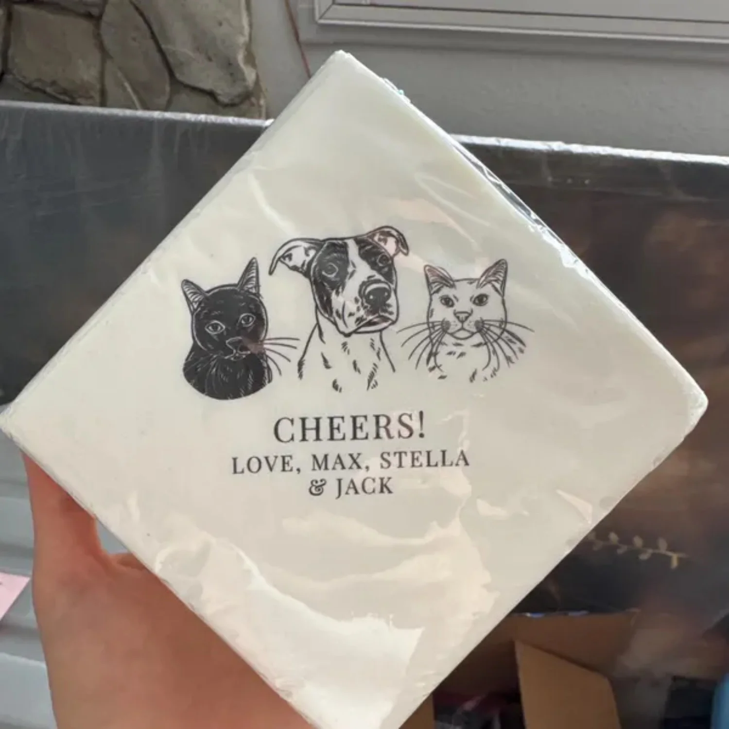

50 шт. коктейльные салфетки для домашних животных на заказ для свадеб и особых мероприятий - персонализированные свадебные салфетки с иллюстрациями собаки или кошки