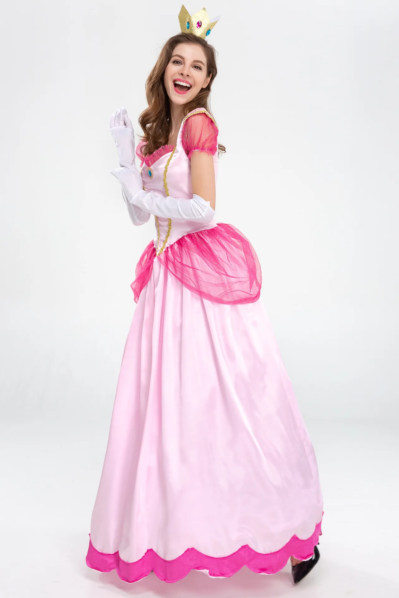 Peach Princess Costume For Women Fancy Halloween Party Cosplay Belle Princess Dress Mother Kids Birthday Dress Up Carnival Party