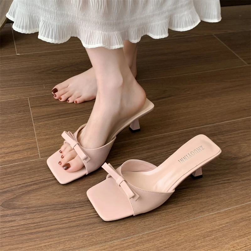

New Style Women's Rubber Flip Flops Shoes Thin Heels Woman's Slippers Heeled Mules Slides Pointed Toe Low High Soft Summer Rome